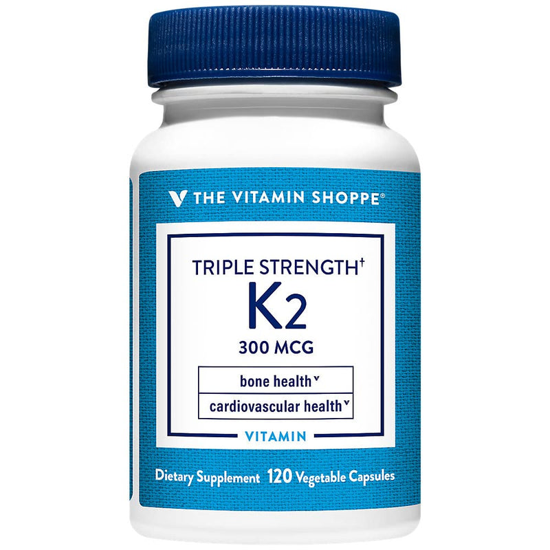 The Vitamin Shoppe Brand K2 MK-7 300 mcg, Bone & Heart Health, 120 Caps | Triple Strength Menaquinone-7 Formula For Bone & Heart Health, Third-Party Tested, Daily, Soy, Nut & Gluten Free 120 Count (Pack of 1)