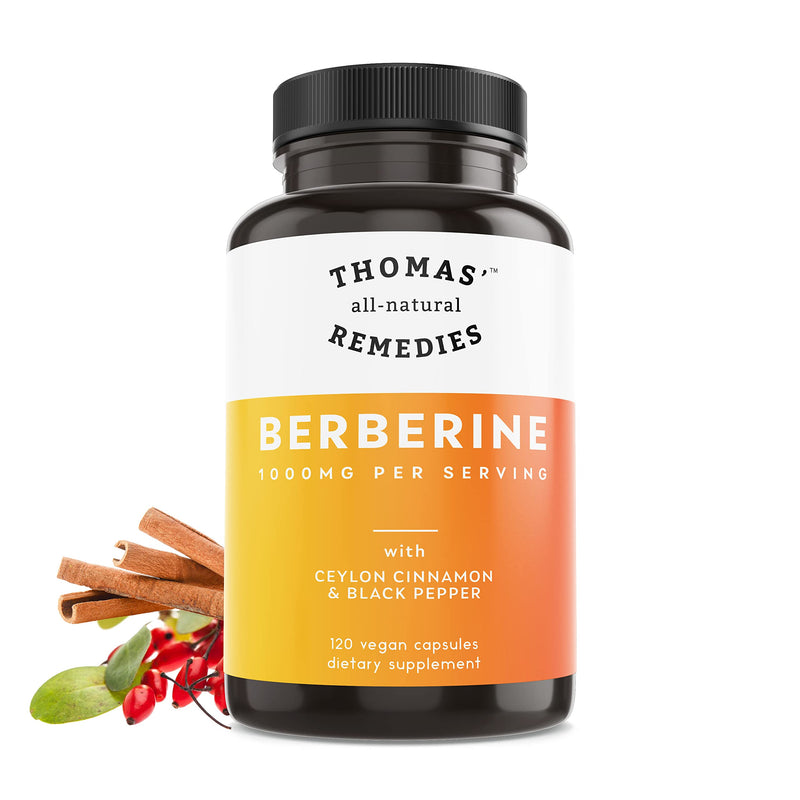 [Australia] - Thomas' all-natural Remedies Berberine 500mg (1000mg Per Serving)- 120 Vegan Capsules- with Ceylon Cinnamon & Black Pepper- Supports Healthy Immune Function & Overall Wellness 
