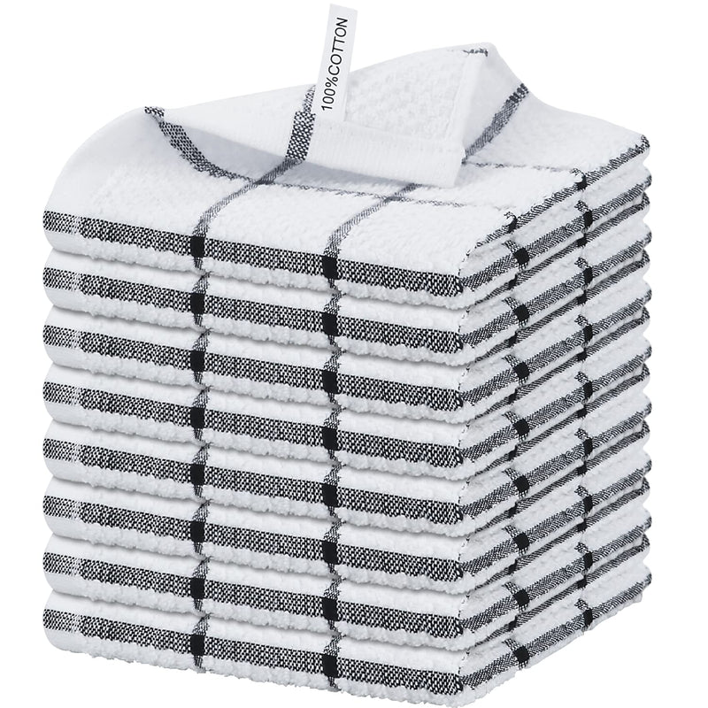 [Australia] - Nialnant 8 Pack Kitchen Dish Rags,100% Cotton Dish Cloths for Washing Dishes,Quick Drying Kitchen Towels,12x12 Inches,Black Plaid Black Plaid 12 x 12 in - 8PCS 