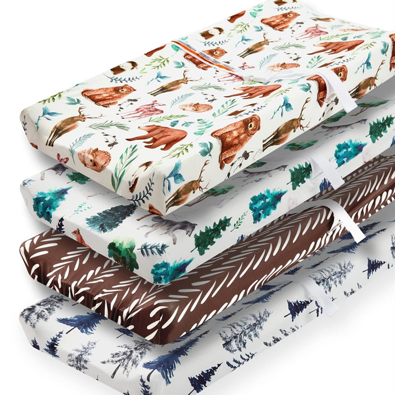 [Australia] - 4 Pack Changing Pad Covers Woodland Forest Animals Wood Neutral Unisex Fitted Baby Changing Pad Cover Set for Baby Boys or Girls 