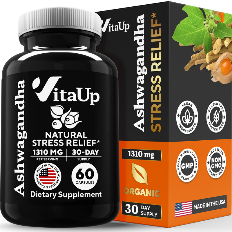 [Australia] - Organic Ashwagandha Capsules 1310mg - USA Made Organic Ashwagandha Supplements with Black Pepper - Energy & Immune Support - Natural Stress Relief Supplement - Ashwagandha Organic - 60 Count 1 
