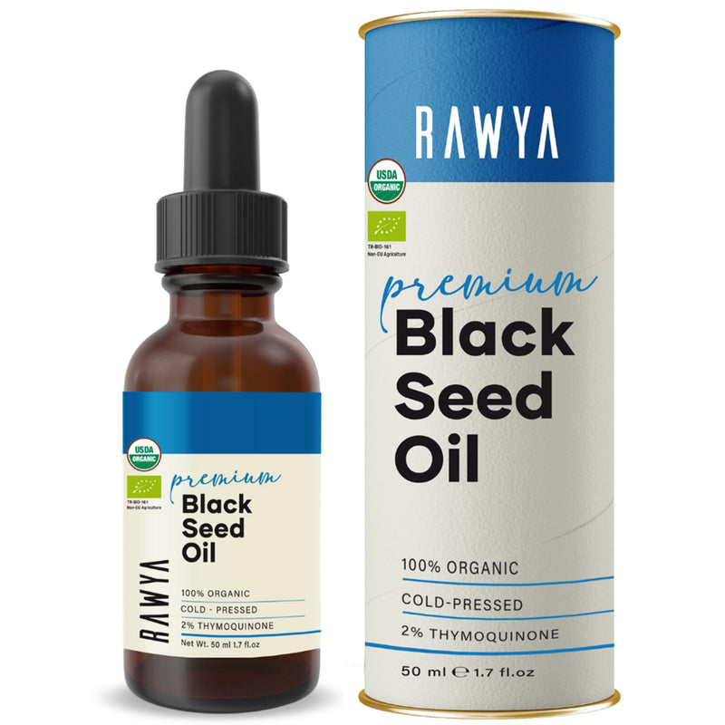 [Australia] - Black Seed Oil, Organic, 1.7 Fl Oz, RAWYA, Unrefined, Premium, High TQ, Cold Pressed, Glass Bottle, Nigella Sativa Oil, Non-GMO, Black Cumin Seed Oil, also known as Kalonji Oil, Nigella Oil 