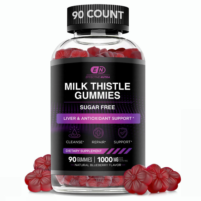 [Australia] - Milk Thistle Gummies | Sugar-Free Milk Thistle Extract 1000mg for Liver Detox & Antioxidant Support | Vegan, Gluten-Free| 45-Day Supply, Natural Berry Flavor, Made in USA (90 Count) 