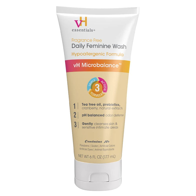 [Australia] - vH essentials Daily Feminine Wash - Fragrance Free, Hypoallergenic with Tea Tree Oil & Prebiotic - For Ph Balance, Intimate Odor Block, Vaginal Health - Gentle Formula Body Care - 6 Fl Oz 