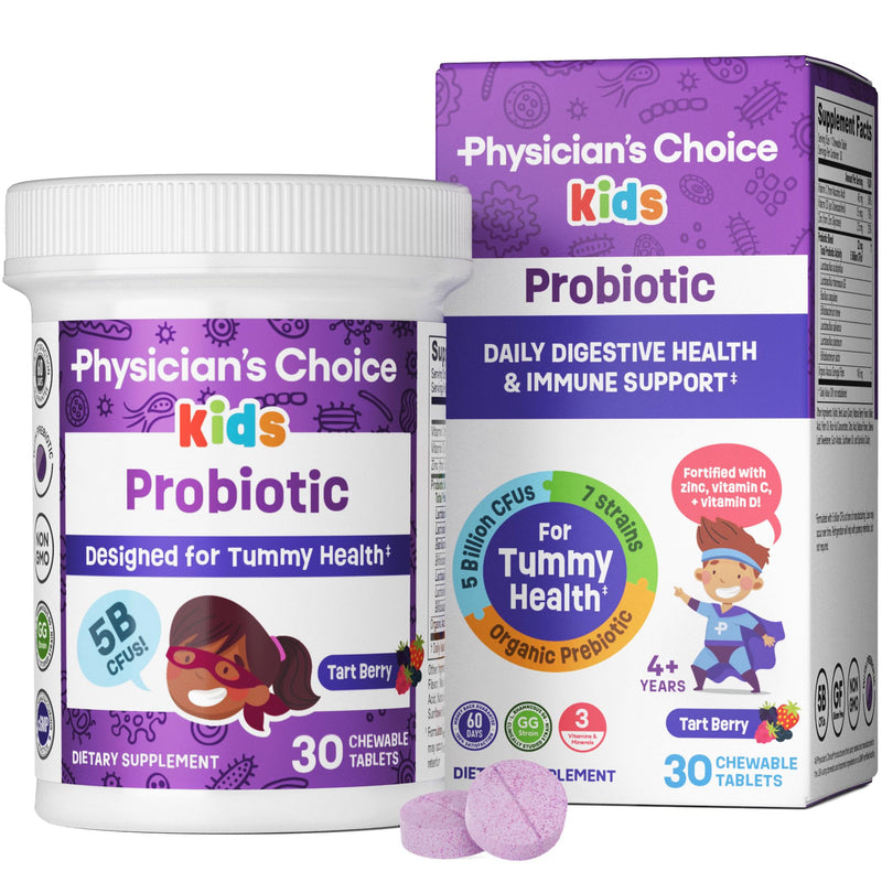 [Australia] - Physician's CHOICE Probiotics for Kids - 7 Diverse Strains, Organic Prebiotics, Vitamins & Minerals - Clinically Studied L. Rhamnosus GG - Immune & Digestive Support - No Sugar or Artificial Dyes Tart Berry 30 Count (Pack of 1) 