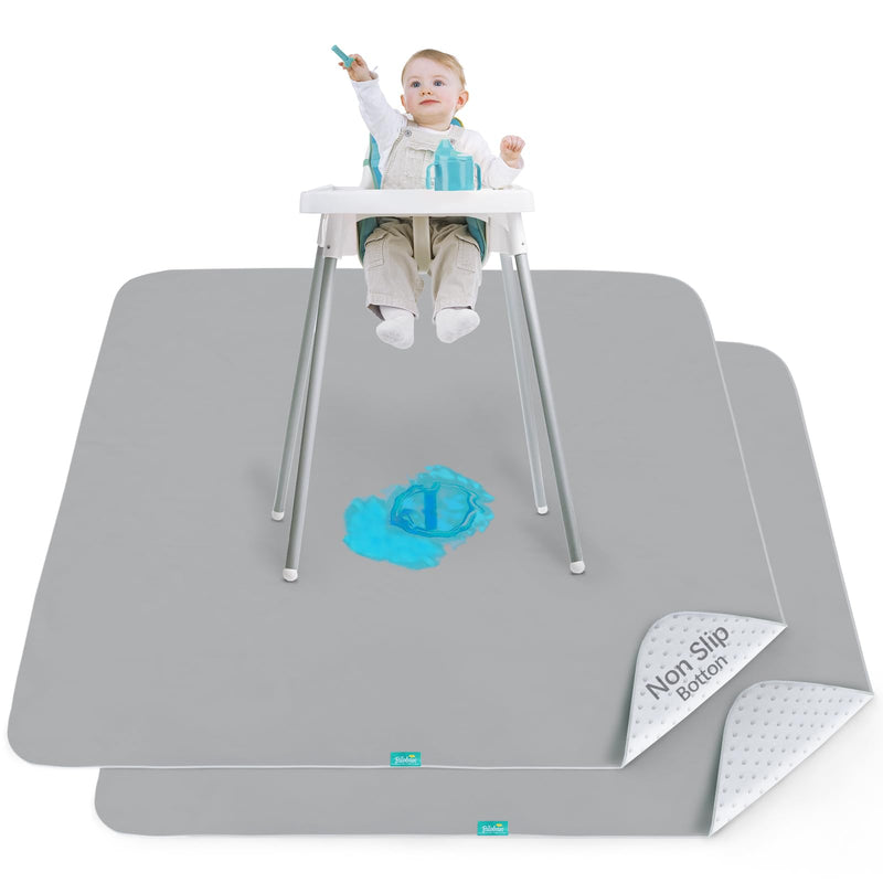 [Australia] - Splat Mat 2 Pack for Under High Chair & Arts & Crafts & Eating Mess, Waterproof 42''×46'' Baby Playtime Anti-Slip High Chair Mat for Floor or Table, Reusable & Portable Splash Mat for Under High Chair Grey 