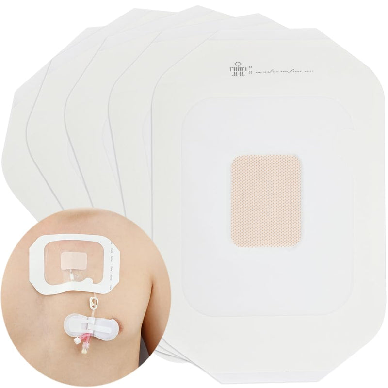 [Australia] - Chemo Port Shower Cover | Chest Catheter PICC Line Waterproof Transparent Film Island Dressing with Non Stick Pad | Wound Cover Bandage | PD Dialysis Tube Protector Frame Style | 4"x4.75" (Pack of 10) 10Pcs 