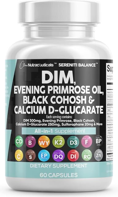 [Australia] - Clean Nutraceuticals DIM Evening Primrose Black Cohosh Calcium D-Glucarate Sulforaphane Flax Seed Extract - Hormonal Support Vitamins for Women with Dong Quai - 60 Caps 