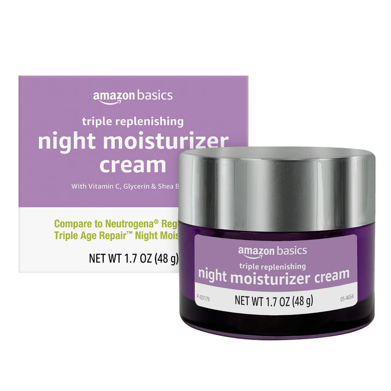 Amazon Basics Triple Replenishing Moisturizer Night Cream with Vitamin C, Glycerin, Shea Butter, 1.7 Ounces, 1-Pack