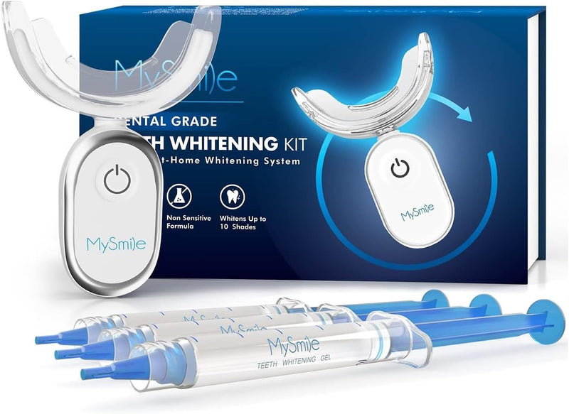 MySmile Teeth Whitening Kit with 28 LED Accelerator Light, At Home Tooth Brightening Set with 3PCS 3ML Whitening Gel, 30+ Treatments, Enamel Safe Oral Care Kit for Daily Stain Reduction