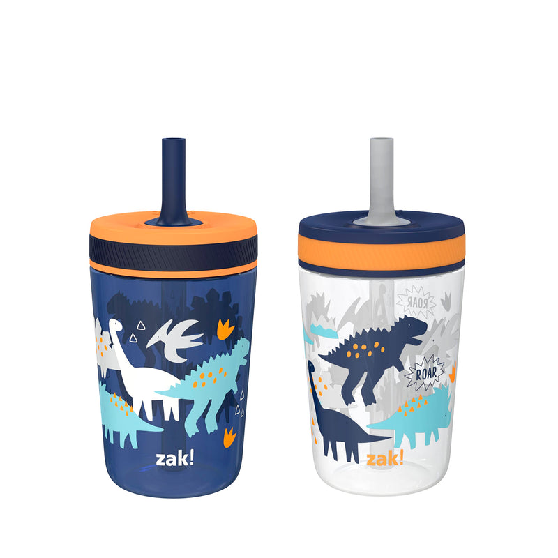 [Australia] - Zak Designs Kelso Toddler Cups For Travel or At Home, 15oz 2-Pack Durable Plastic Sippy Cups With Leak-Proof Design is Perfect For Kids (DinoRoar, Zaksaurus) DinoRoar & Zaksaurus 15 Ounces Drinkware 