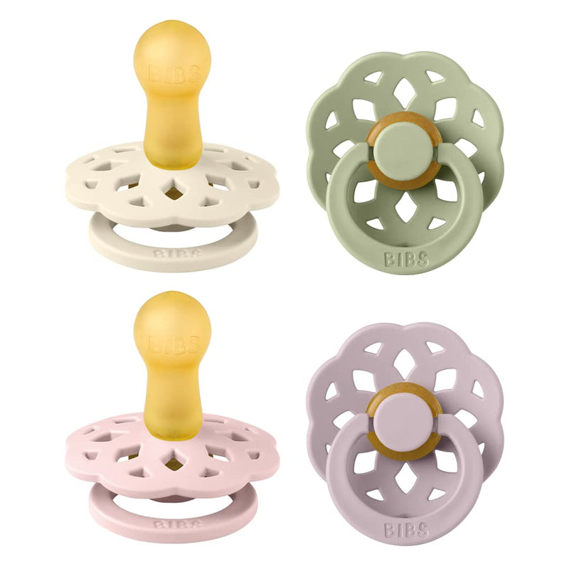 [Australia] - BIBS Boheme Soother 4-Pack | BPA Free Dummy Pacifier Round Nipple | Natural Rubber Latex | Made in Denmark | Size 6-18 Months | Dusky Lilac Mix Size 2 | 6+ Month 