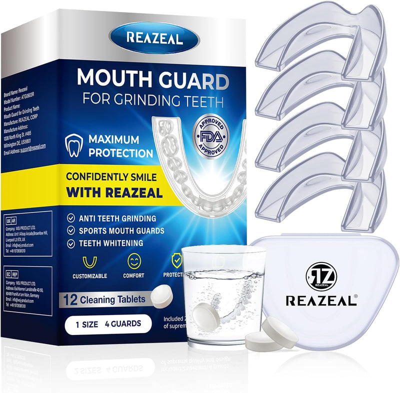 [Australia] - Mouth Guard, Mouth Guard for Grinding Teeth, Custom Mouth Guard for Clenching Teeth at Night, Night Guards for Teeth Grinding, Anti Grinding Dental Night Guard Bruxism Mouthguard - 4 Pack/One Size 