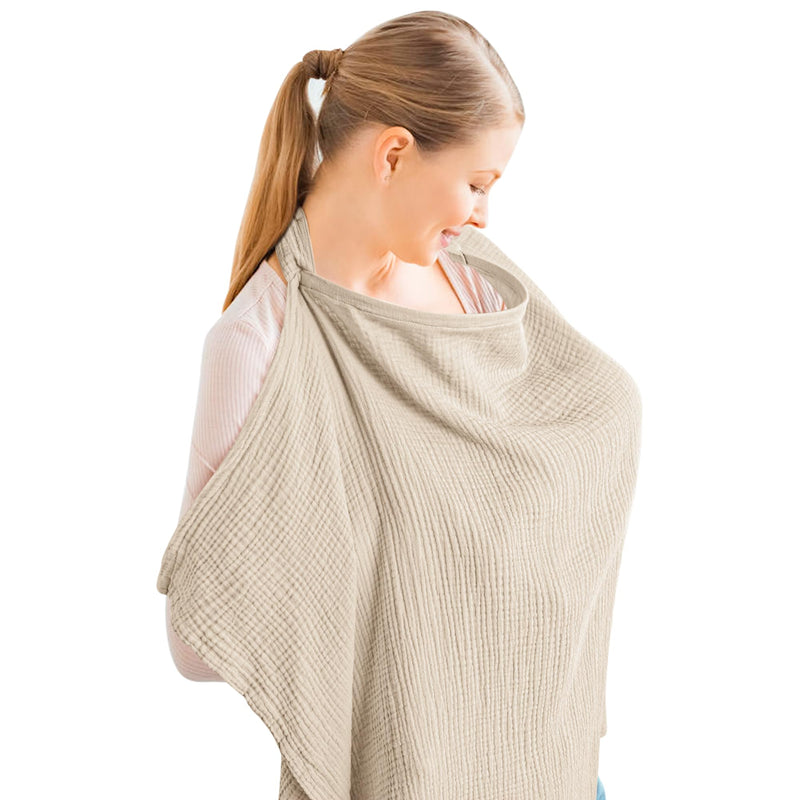 [Australia] - Konssy Muslin Nursing Cover for Baby Breastfeeding, Breathable 100% Cotton Breastfeeding Cover with Rigid Hoop for Mother Nursing Apron, Multi-use Carseat Canopy (Summer Wheat) Summer Wheat 