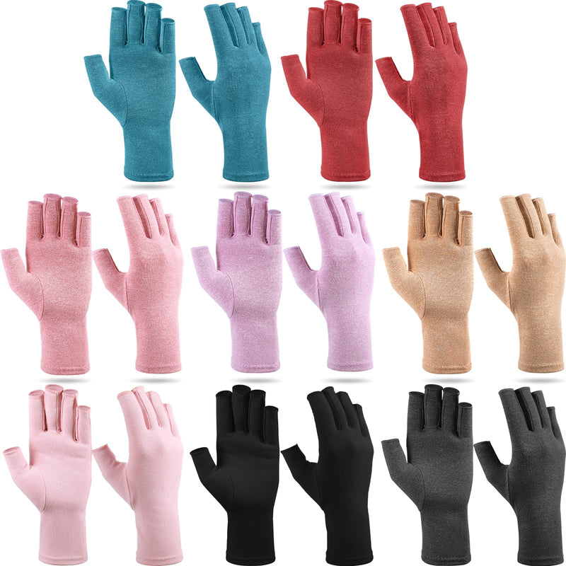[Australia] - 8 Pairs Arthritis Compression Gloves Relieve Muscle Pain Fingerless Gloves Bulk Typing Gloves for Women Men Colorful Medium 