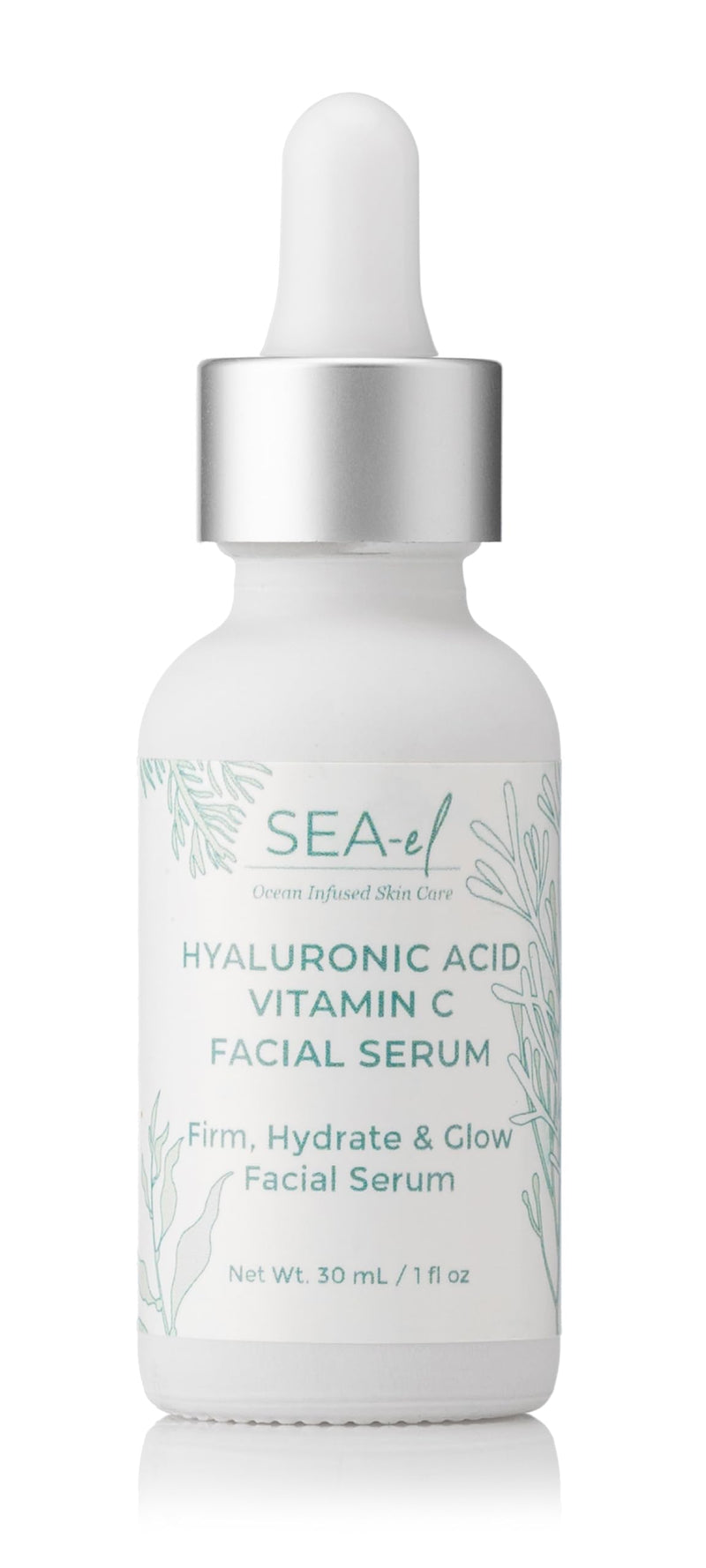 Sea-el Hyaluronic Acid & Vitamin C Facial Serum Drops Firming Hydration & Glow Anti Aging Face Moisturizer - Daily Wrinkle Diminishing Skin Care for Women & Men, Vegan - 1 Fl Oz