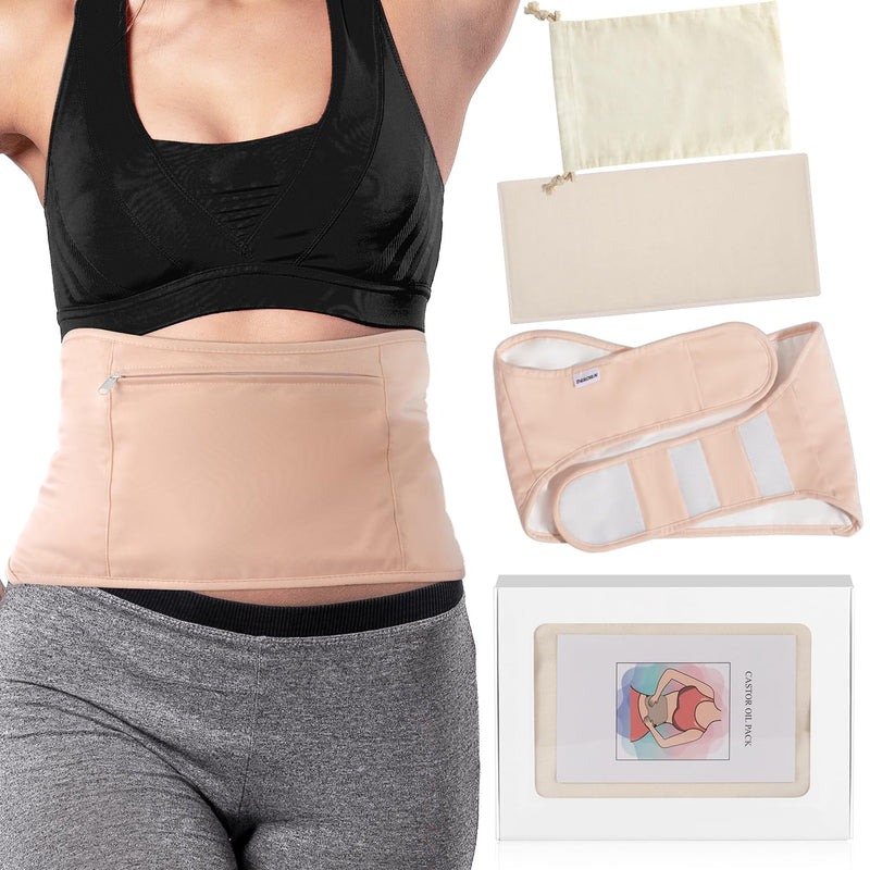 [Australia] - Castor Oil Pack, DEROWN Castor Oil Packs Wrap, Less Mess Made of Organic Cotton Flannel & Waterproof PUL, Reusable Massage Castor Oil Pack Kit with Anti Oil Leak Design (Oil Not Included) 