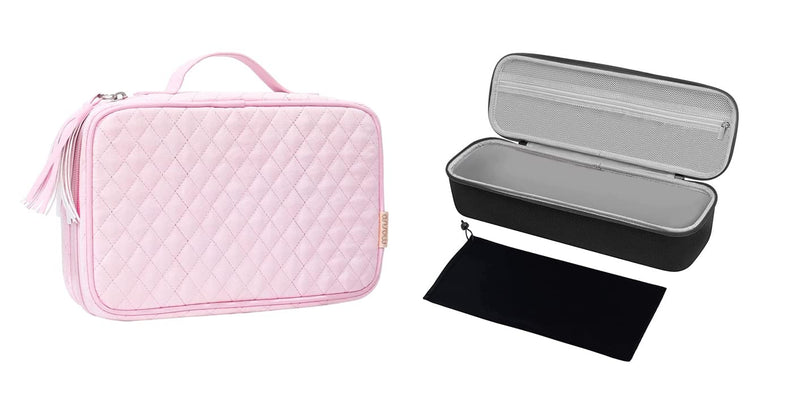 MOSISO Hard Travel Case Storage Bag Compatible with Revlon One-Step Hair Dryer Brush & Volumizer & Styler &Travel Jewelry Organizer Case, Folio Portable Jewelry Bag with PU Handle, Black&Pink