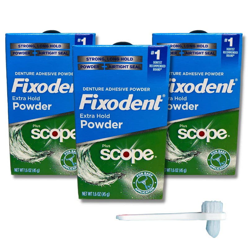 [Australia] - Fixodent Extra Hold Powder Plus Scope Denture Adhesive Strong 1.6oz Pack of 3 (3 Items), 818-0556 