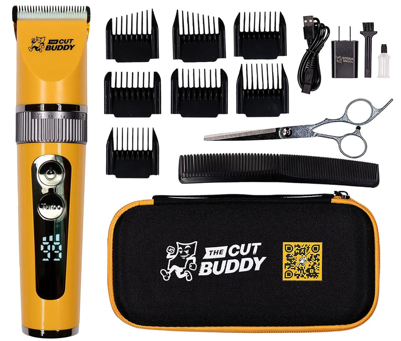 [Australia] - The Cut Buddy Clipper & Grooming Set, Cordless Hair & Beard Trimmer with Ceramic & Titanium Blades, 7 Guards, Waterproof, Beginner Kit 