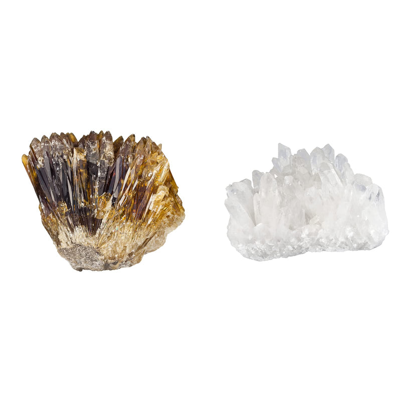 Bundle - 2 Items: Natural Raw Amber Calcite Crystal Cluster Geode Stone & Natural Clear Quartz Crystal Cluster Mineral Geode Druzy Specimen for Crystal Healing Home Decor