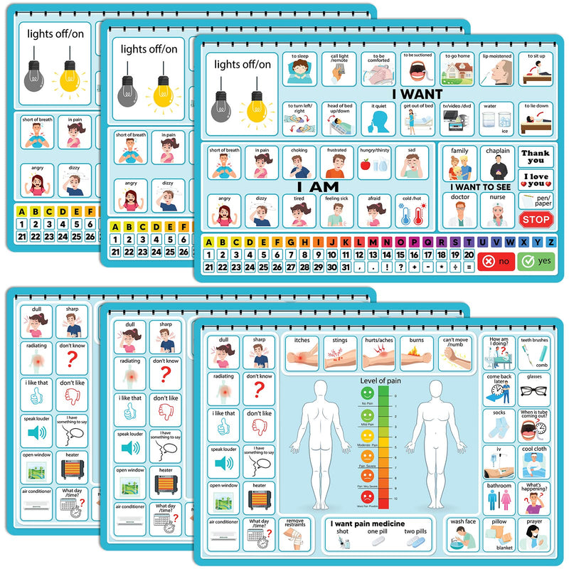 [Australia] - 6 Pcs Communication Board for Nonverbal Adults Aphasia Communication Board Colorful Picture Symbol Communication Cards for Stroke Patients Children (Blue) Blue 