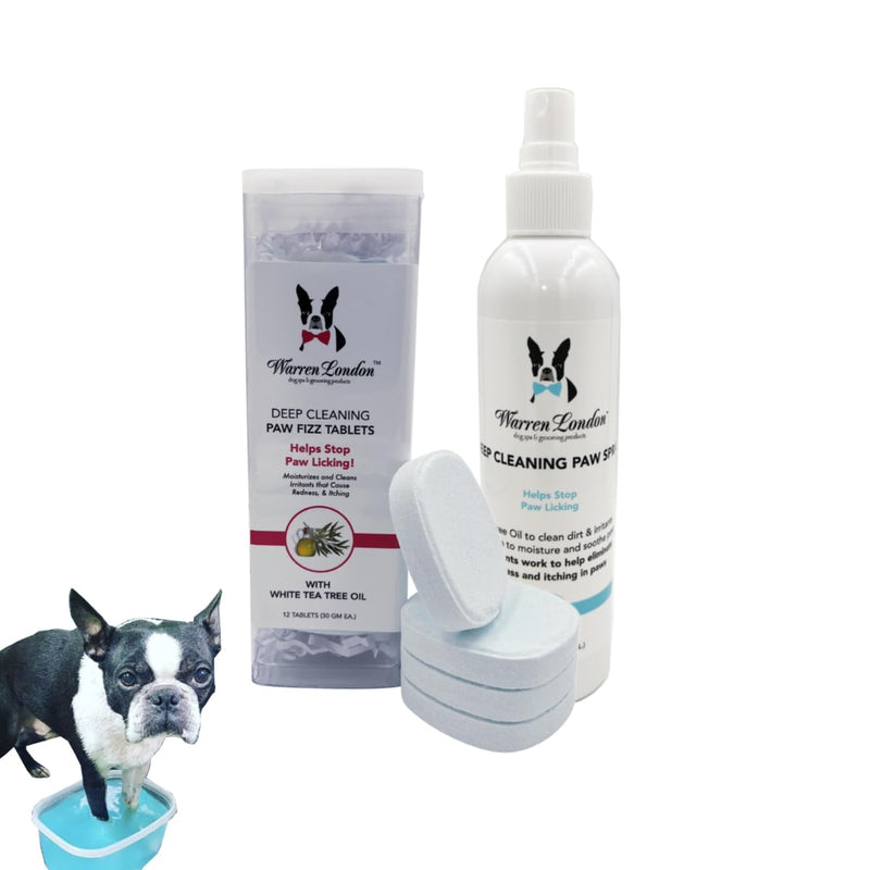 Warren London Deep Cleaning Paw Soak | Soothing Itchy Paw Relief for Dogs with Seaweed, Tea Tree Oil, & Aloe Vera | Anti Licking for Dogs Paws | 5 Minute Paw Spa Service at Home | Tablets & Spray 12 Tablets w/ Spray - PawsPlanet Australia