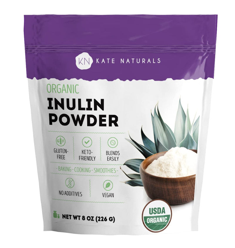 [Australia] - Kate Naturals Inulin Powder Organic from Blue Agave (8oz) Soluble Prebiotic Fiber for Coffee, Yogurt & Smoothies 