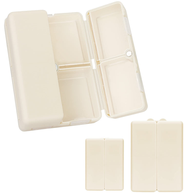 FYY Travel Pill Organizer, Pill Box Medicine Case-2pcs Beige | Easy to Use, Privacy Protection,Magnetic Foldable Pill Case for Purse or Pocket to Hold Vitamins,Supplements,Medication,2 Pcs Large (1 Piece), Small (1 Piece)