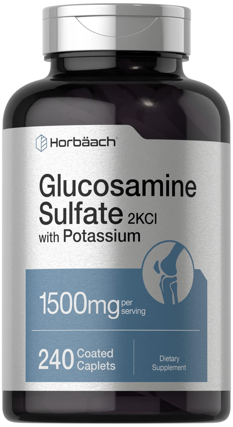 [Australia] - Horbäach Glucosamine Sulfate 1500mg | 240 Caplets | 2KCI with Potassium | Non-GMO and Gluten Free Supplement 240 Count (Pack of 1) 