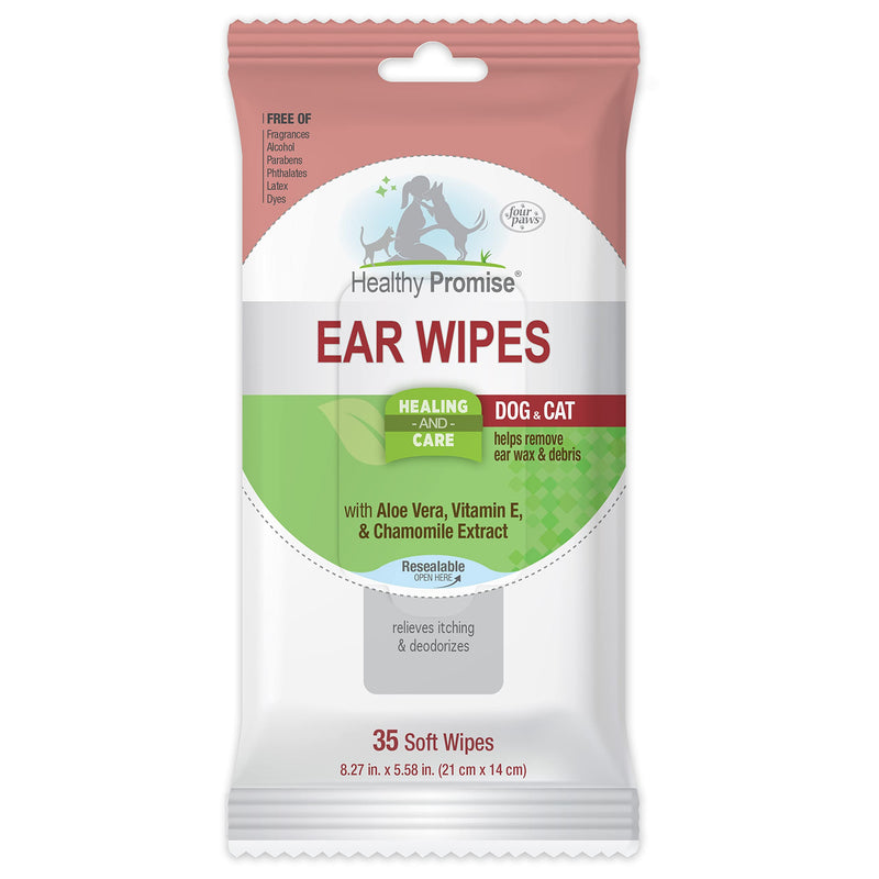Four Paws Healthy Promise Grooming Soothing Pet Ear Cleaning Wipes, Odor Reducing & Itch Relief, 35 Count - PawsPlanet Australia