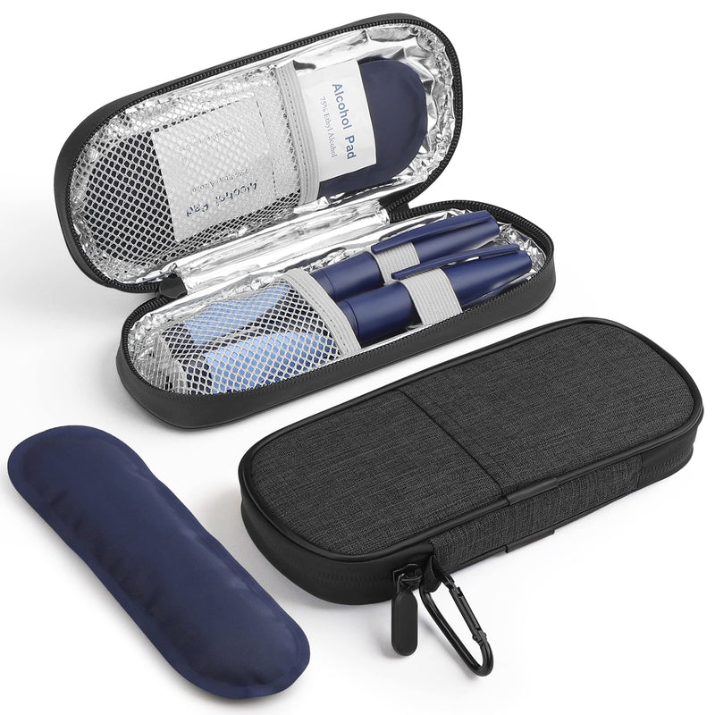 [Australia] - Insulin Pen Cooler Travel Case Diabetic Medication Insulated Cool Organizer with 2 Reusable Ice Packs for Insulin Pen and Other Diabetic Supplies, for The Daily Life and Trip Black Cooler Case 