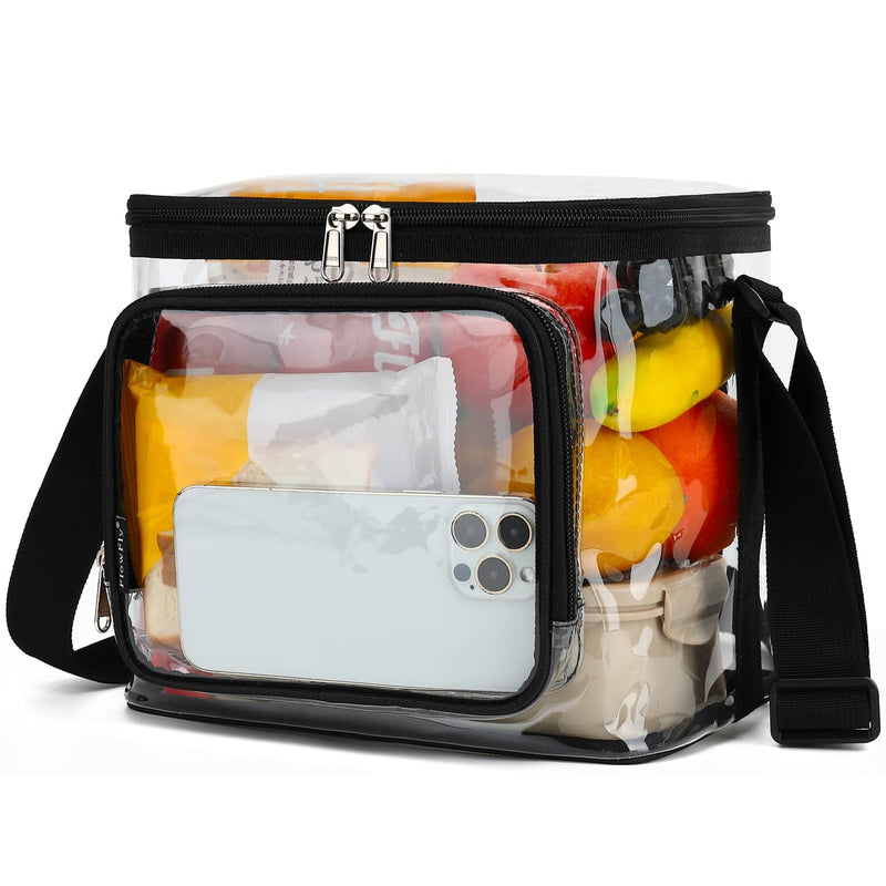 [Australia] - FlowFly Clear Lunch Bag Adult Large Heavy Duty Transparent Stadium Approved Lunch Box for Women and Men with Adjustable Shoulder Strap, Front Zipper Pocket, Clear 