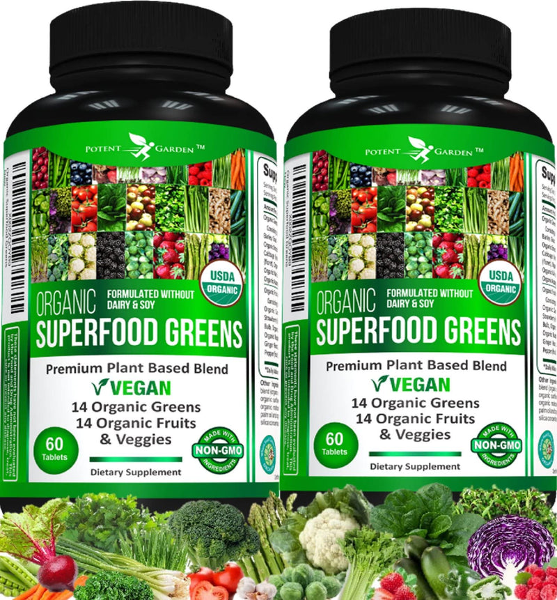 [Australia] - 2-Pack Organic Superfood Greens, Fruit and Veggie Supplement Rich in Vitamins & Antioxidants with Alfalfa, Beet Root & Tart Cherry to Boost Energy, Immunity & Gut Health, 120 Ct 