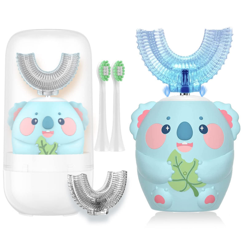 [Australia] - Kids Electric Toothbrush, U Shaped Toothbrush Kids Sonic Automatic Brush with 4 Brush Heads 6 Cleaning Modes IPX7 Waterproof Rechargeable Smart Timer for Children (Ages 8-14, Koala Cyan) Koala (Ages 8-14) 