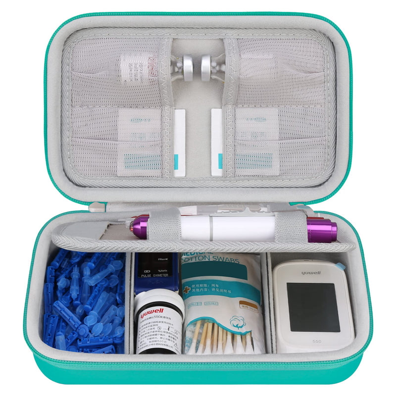 [Australia] - Elonbo Diabetic Supplies Travel Case, Glucose Meter Portable Storage Bag, Diabetic Care Kits Organizer Holder, Diabetic Supply Carrying Case for Glucose Meter Insulin Pen Blood Sugar Test Strips,Green Turquoise 