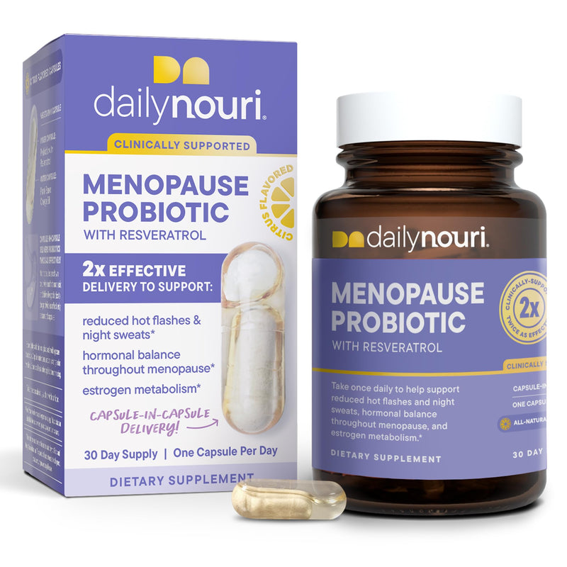 [Australia] - Daily Nouri Menopause Probiotic | Supports Hormonal Balance, Estrogen, Hot Flashes, Night Sweats, Bloating & Gut Health | 3 Clinically Studied Strains + Resveratrol & Vegan Omega Oil | 30-Day Supply 30 Count (Pack of 1) 