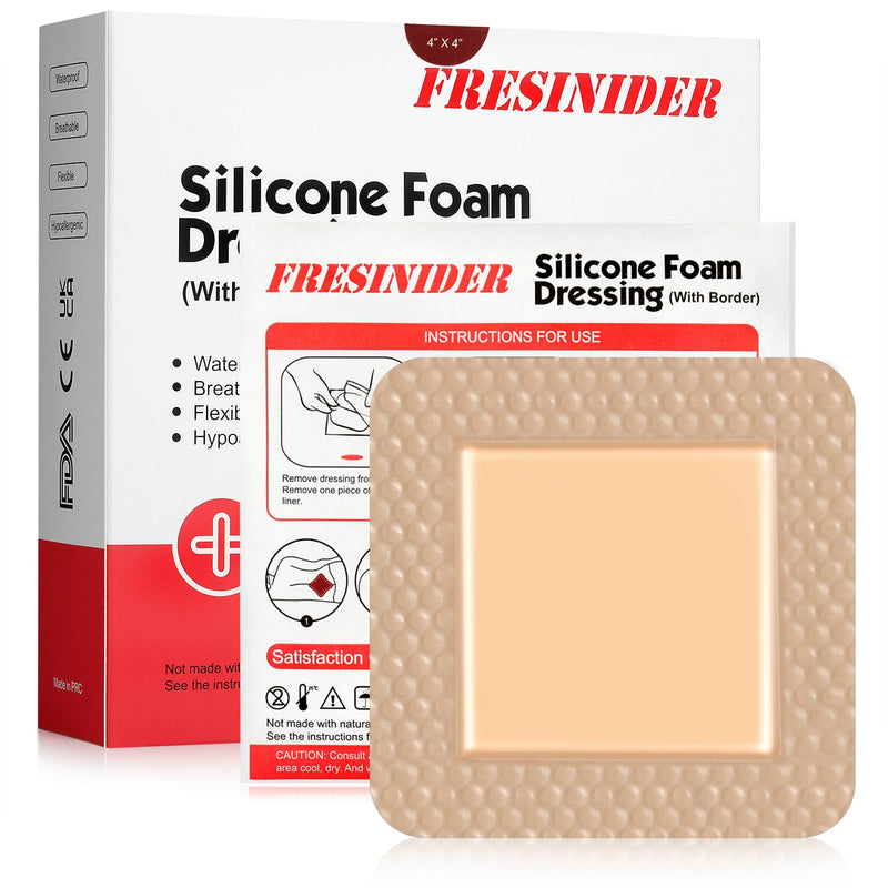 [Australia] - FRESINIDER Silicone Foam Dressing with Adhesive Border ‚Äì Wound Dressing Bandage ‚Äì Silicone Foam Pad ‚Äì Pack of 10 ‚Äì 4 x 4 Inches Large Waterproof Bandages ‚Äì Self Adhesive Wound Care and Dressings 4" x 4" ,10pack 
