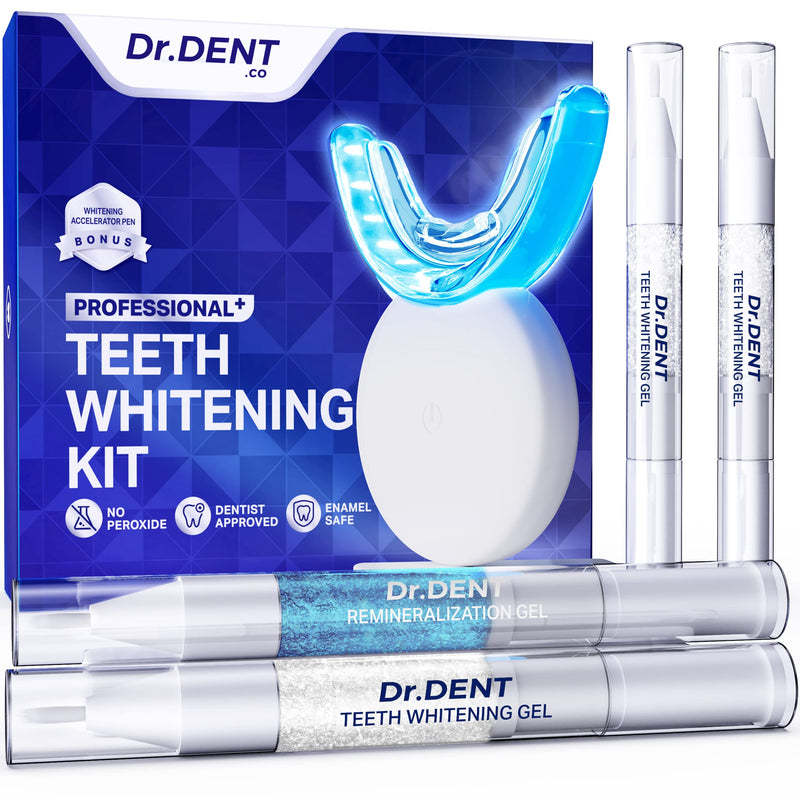 [Australia] - DrDent Professional LED Teeth Whitening Kit - Carbamide Peroxde Sensitivity Free Formula - (3) Teeth Whitening Gel Pens 30+ Whitening Sessions - (1) Remineralization Gel - Rapid & Effective Results 
