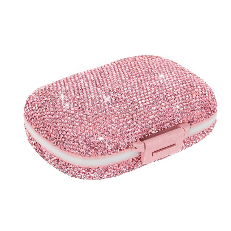 Cute Pill Organizer Small Bling Pill Case for Purse Medicine Vitamin Container Holder Daily Pill Box Container for Women Travel Medicine Kit(Pink) Pink