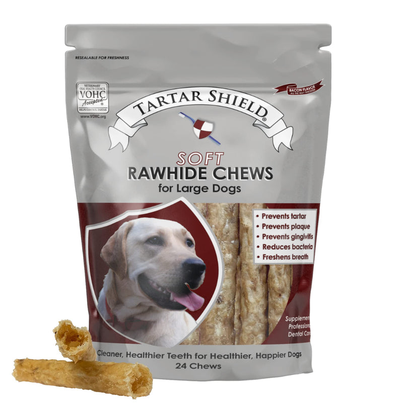 Tartar Shield Soft Rawhide Chews | Safe Dental Treats for Large Dogs | Vet VOHC Approved | Daily Bone Cleans Teeth & Gums Fresh Breath Oral Health Support | USA Made | (Large Dogs / 24 Count) Large Dog - 24 Ct. - PawsPlanet Australia