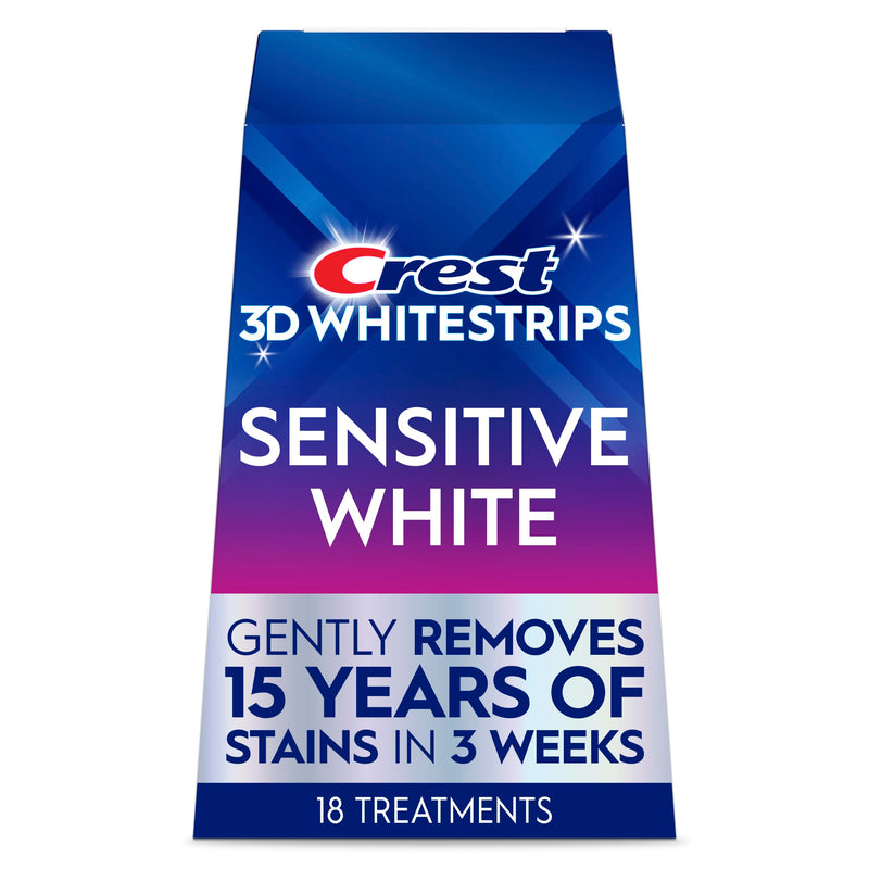 Crest 3DWhitestrips Sensitive White At-Home Teeth Whitening Kit, 18 Treatments, Gently Removes 15 Years of Stains 18 Count (Pack of 1)