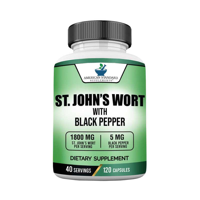 [Australia] - American Standard Supplements St. John’s Wort 1800mg Per Serving with Black Pepper Fruit Extract - Vegan, Gluten Free, Non-GMO, 120 Capsules, 40 Servings 