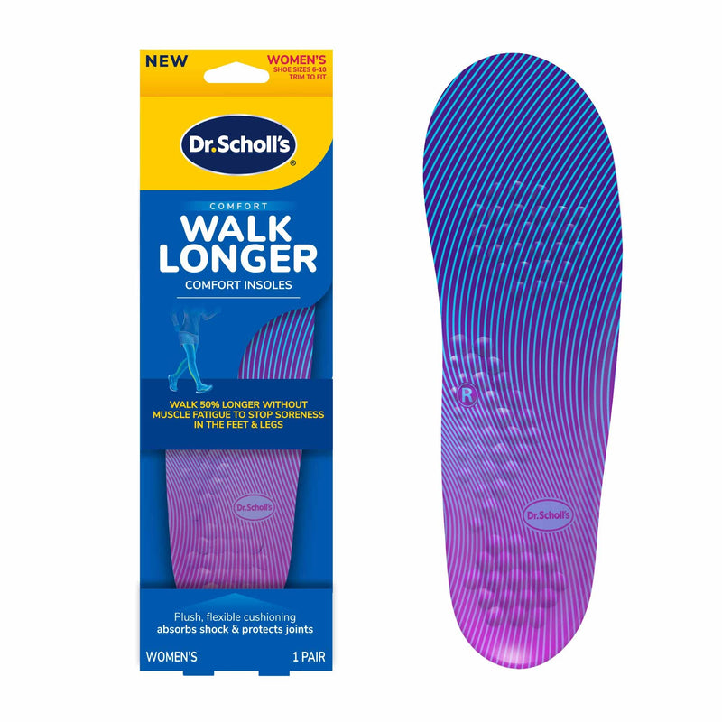 [Australia] - Dr. Scholl's Walk Longer Insoles, Comfortable Plush Foam Cushioning Inserts for Walking, Hiking, and Standing on Feet All-Day Women's 6-10 