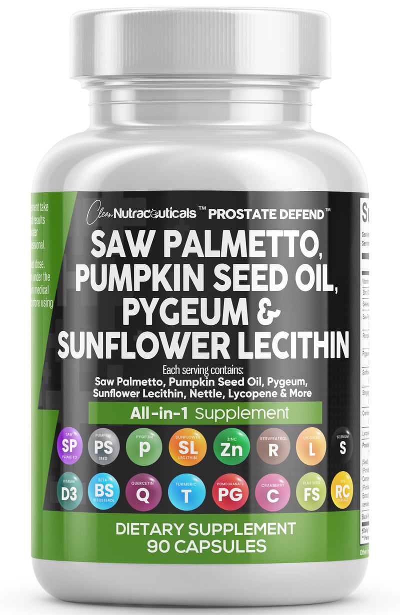 [Australia] - Clean Nutraceuticals Saw Palmetto Pumpkin Seed Oil Pygeum Sunflower Lecithin Stinging Nettle Cranberry - Prostate Supplements for Men with Lycopene - 90 Caps 