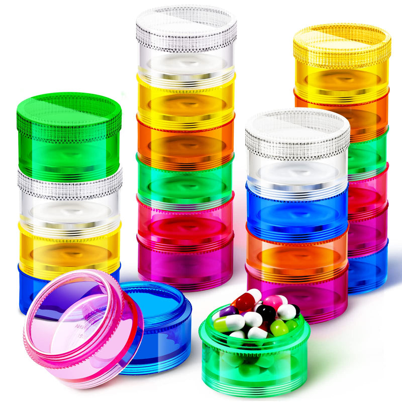 Sieral 8 Pieces 7 Days Stackable Pill Organizer Round Weekly Containers | Tower Design with Secure Lids, 7 Individual Cases per Set for Travel, Ideal for Medications Vitamins Supplements Storage
