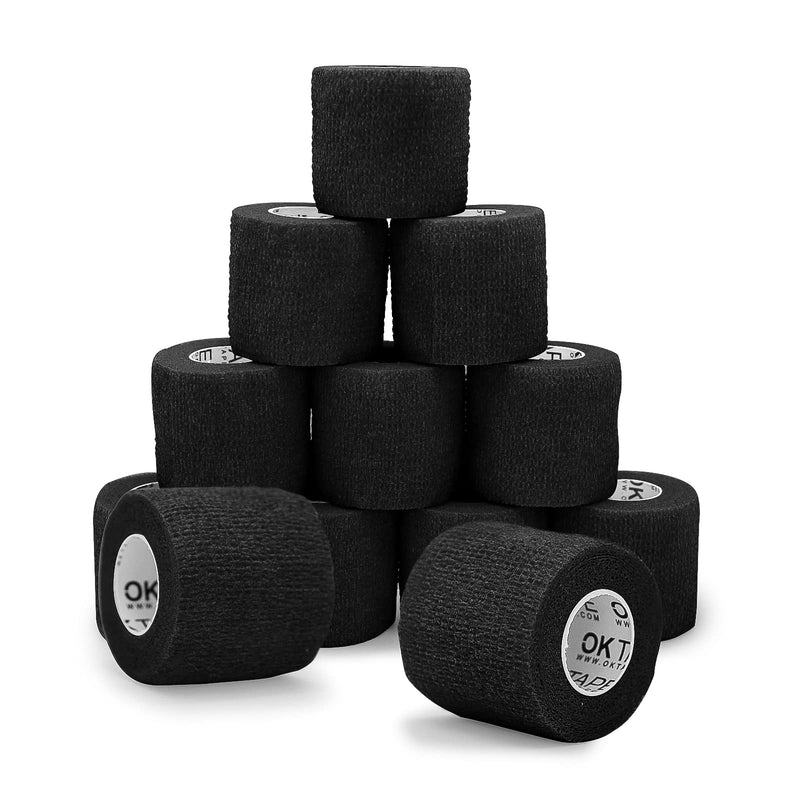 [Australia] - OK TAPE 12 Pack Self Adherent Cohesive Wrap Bandages, 2 Inches x 5 Yards, First Aid Tape, Elastic Self Adhesive Tape, Athletic, Sports wrap Tape, Bandage Wrap for Sports, Wrist - Black 