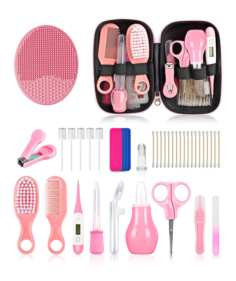 [Australia] - Baby Grooming and Healthcare Kit, Portable Baby Safety Care Set with Hair Brush Comb Nail Clipper Nasal Aspirator for Nursery Newborn Infant Girl Boy (25 in 1 Pink) 25 in 1 Pink 