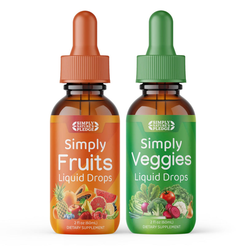 Simply Nature's Pledge - Fruit and Vegetable Supplements - Liquid Drops - Made with Whole Food Superfoods, Packed Vitamins & Minerals - Soy Free - Made in The USA 30 Servings (Pack of 2)