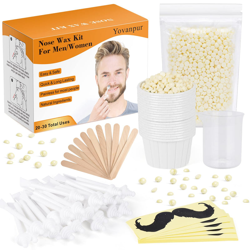 [Australia] - 120g Nose Wax Kit for Men Women, Yovanpur Nose Hair Waxing Kit with More Nose Hair Wax Beads (20-30 USES), 30 Applicator, 15 Mustache Protector, 15 Paper Cups, 1 Measuring Cup - Easy and Quick 120g 